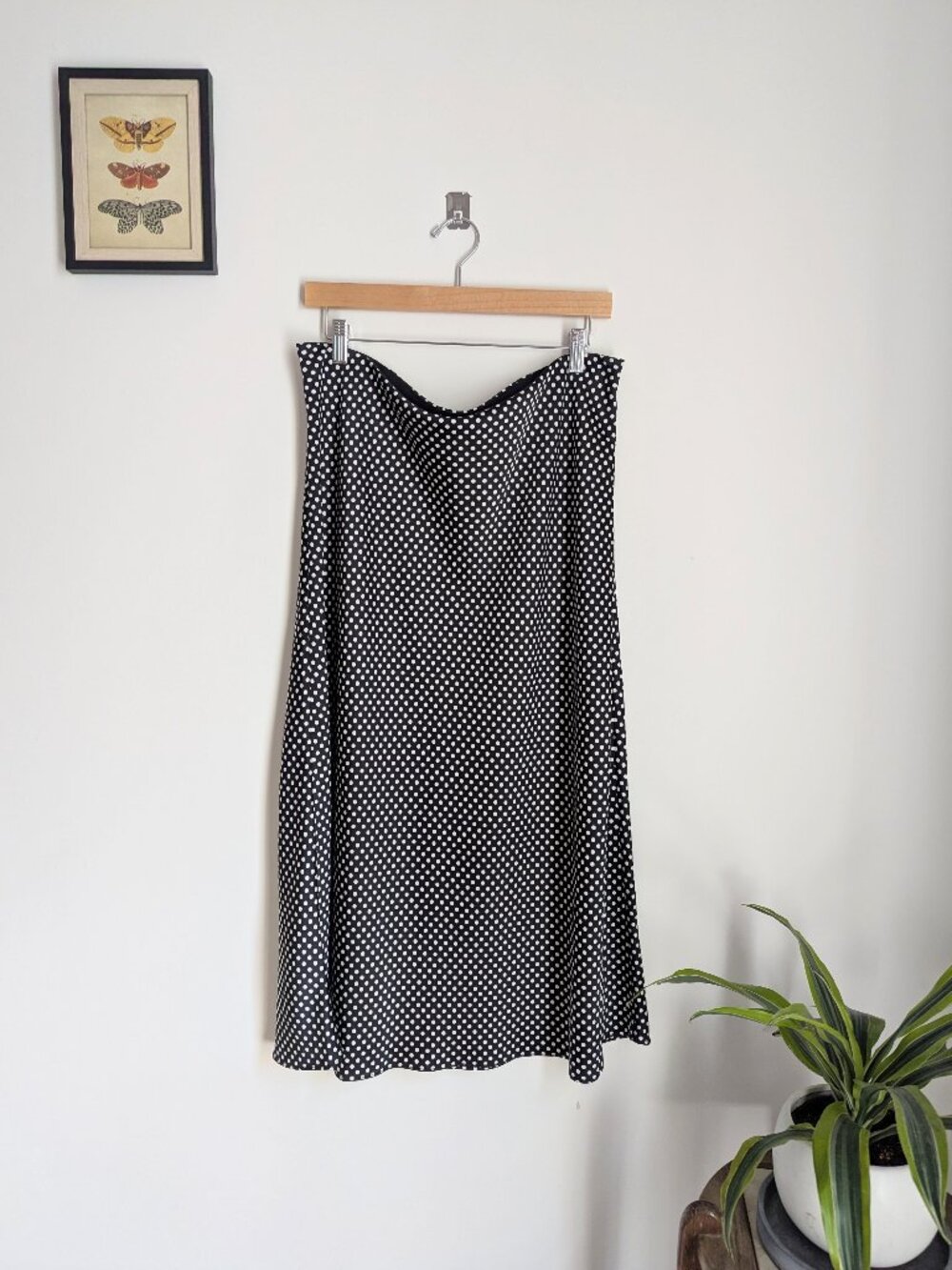 NWOT J.Crew Polka Dot Midi Slip Skirt Women's Black White Size XL